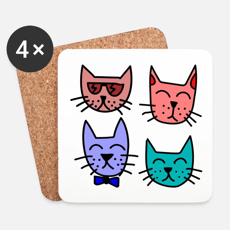 Bunte Katzen - Untersetzer (4er-Set) - Weiß