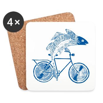 Fisch mit Fahrrad /Motiv in blau, weiß und schwarz - Untersetzer (4er-Set) - Weiß - Vorne