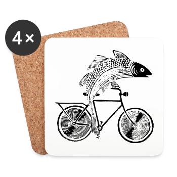 Poisson avec vélo /motif en noir, blanc et bleu - Dessous de verre (lot de 4) - blanc - Devant