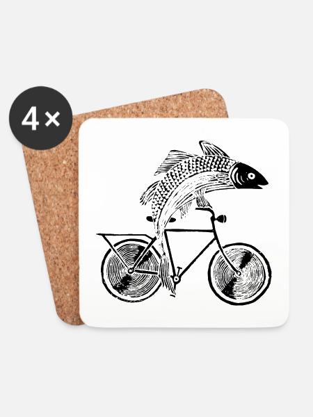 Fisch mit Fahrrad /Motiv in schwarz, weiß und blau - Untersetzer (4er-Set) - Weiß