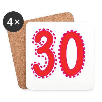 30. 30 ANS. 30e ANNIVERSAIRE. ANNIVERSAIRE 30 ANS. - Dessous de verre (lot de 4) - blanc - Devant