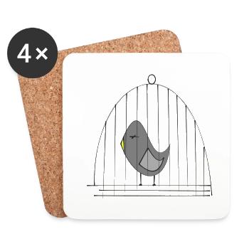 Bird in a cage - Coasters (set of 4) - white - Front