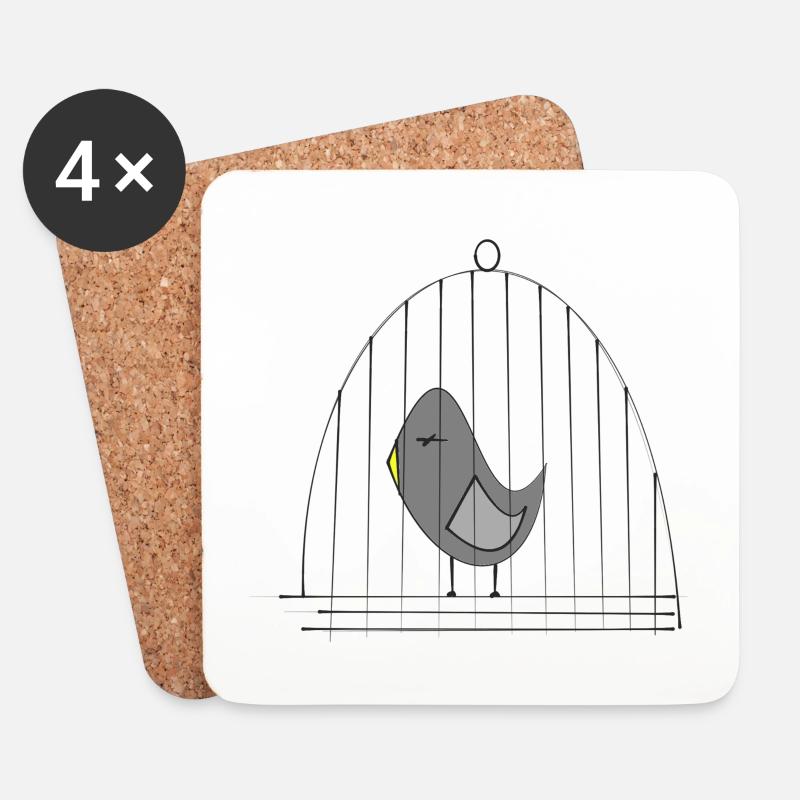 Vogel im Kaefig - Untersetzer (4er-Set) - Weiß