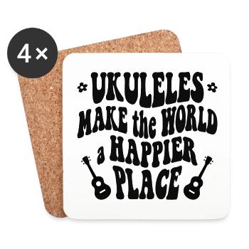 Ukuleles make the world a happier place - Untersetzer (4er-Set) - Weiß - Vorne