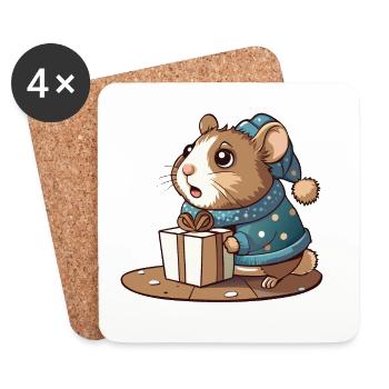 Cute hamster unwraps gift - Coasters (set of 4) - white - Front