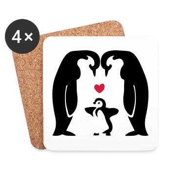 Geschenkidee Pinguinfamilie - Pinguine mit Baby - Untersetzer (4er-Set) - Weiß - Vorne