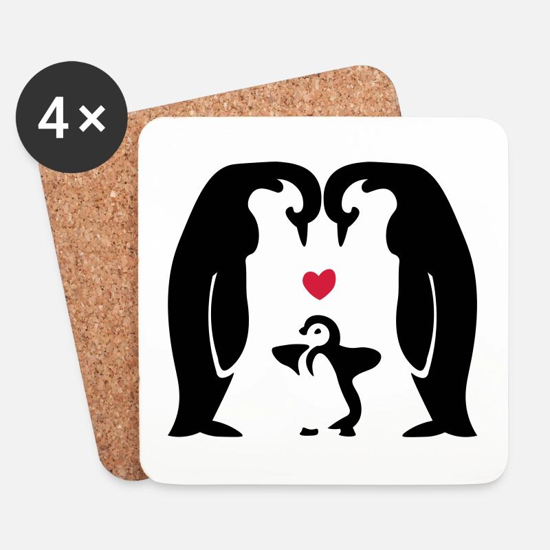 Geschenkidee Pinguinfamilie - Pinguine mit Baby - Untersetzer (4er-Set) - Weiß