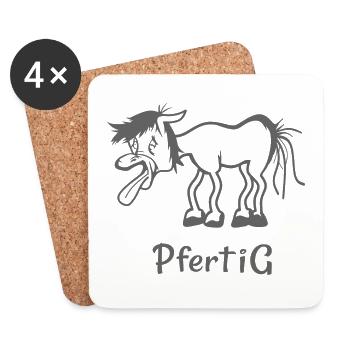 Pfertig Pferde Reiten Lustige Pferdesprüche - Untersetzer (4er-Set) - Weiß - Vorne