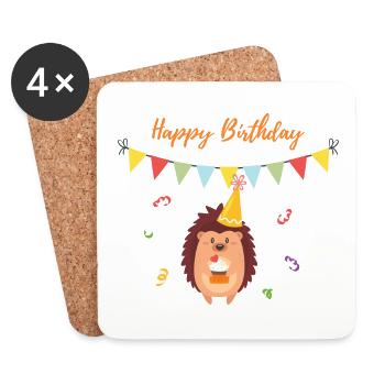 Hérisson Joyeux Anniversaire - Dessous de verre (lot de 4) - blanc - Devant