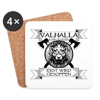 Valhalla kann warten, erst wird gesoffen! - Untersetzer (4er-Set) - Weiß - Vorne