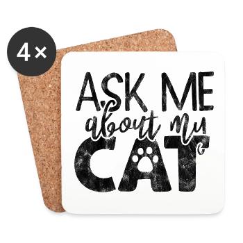 Posez-moi des questions sur mon chat - Drôles de dictons de chat - Dessous de verre (lot de 4) - blanc - Devant