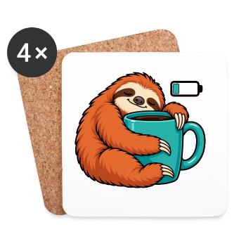 Cozy Sloth Kaffeetasse Kunst - Untersetzer (4er-Set) - Weiß - Vorne