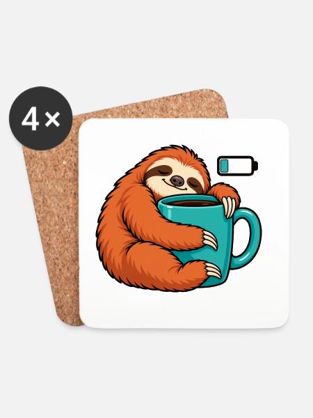 Cozy Sloth Kaffeetasse Kunst - Untersetzer (4er-Set) - Weiß