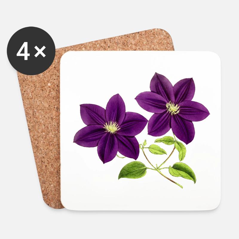 Lila Blumen - Untersetzer (4er-Set) - Weiß