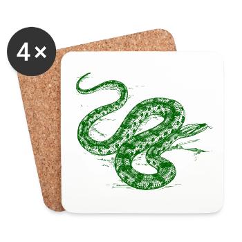 Serpent vert - Dessous de verre (lot de 4) - blanc - Devant