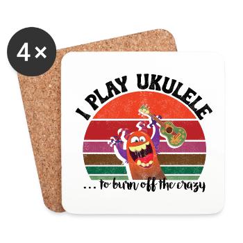 I play Ukulele to burn off the crazy retro sunset - Coasters (set of 4) - white - Front