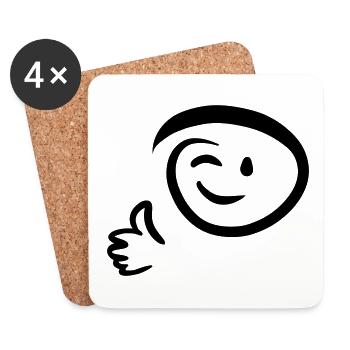 Face winks, gives thumbs up. Emoticon. - Coasters (set of 4) - white - Front