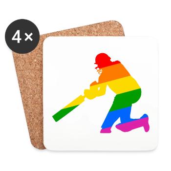 Cricket Spieler mit Regenbogen Geschenkidee - Untersetzer (4er-Set) - Weiß - Vorne