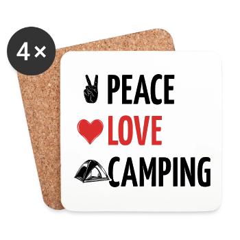 Peace Love Camping - Zelt - Spruch - Untersetzer (4er-Set) - Weiß - Vorne
