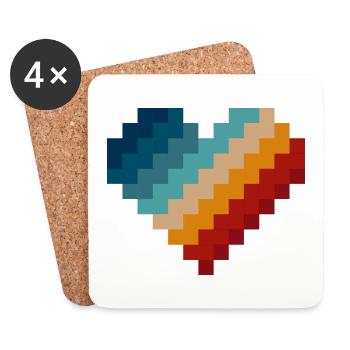 Retro Pixel Herz - Untersetzer (4er-Set) - Weiß - Vorne