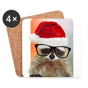 WEIHNACHTS-Shirt - Weihnachten Waschbär Racoon - Untersetzer (4er-Set) - Weiß - Vorne