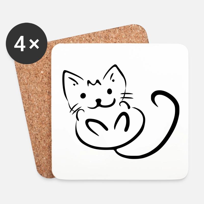 Katze - Untersetzer (4er-Set) - Weiß