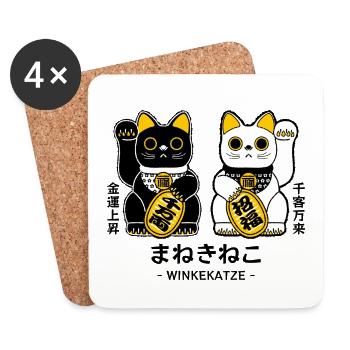 Manekineko - Winkekatze - Untersetzer (4er-Set) - Weiß - Vorne