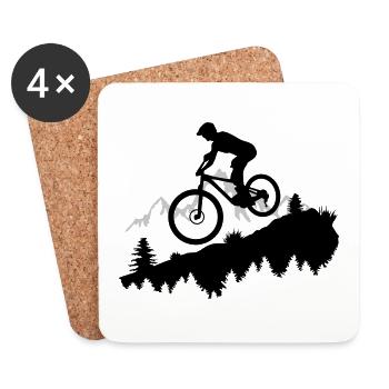 Mountainbiken, Mountainbike und Berge - Untersetzer (4er-Set) - Weiß - Vorne