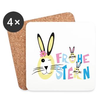 Frohe Ostern mit Glücklichen Osterhasen. - Untersetzer (4er-Set) - Weiß - Vorne
