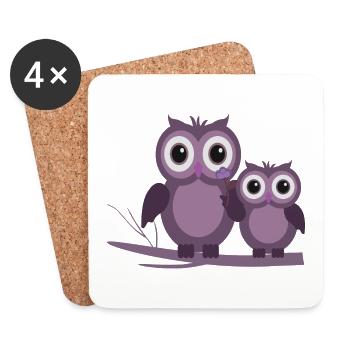 two owls purple plum lilac - Coasters (set of 4) - white - Front