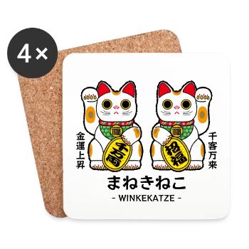 Manekineko - Winkekatze - Untersetzer (4er-Set) - Weiß - Vorne