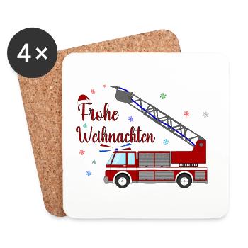 Feuerwehrauto Weihnachten - Untersetzer (4er-Set) - Weiß - Vorne