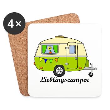 Vintage-Wohnwagen Lieblingsmensch - Untersetzer (4er-Set) - Weiß - Vorne
