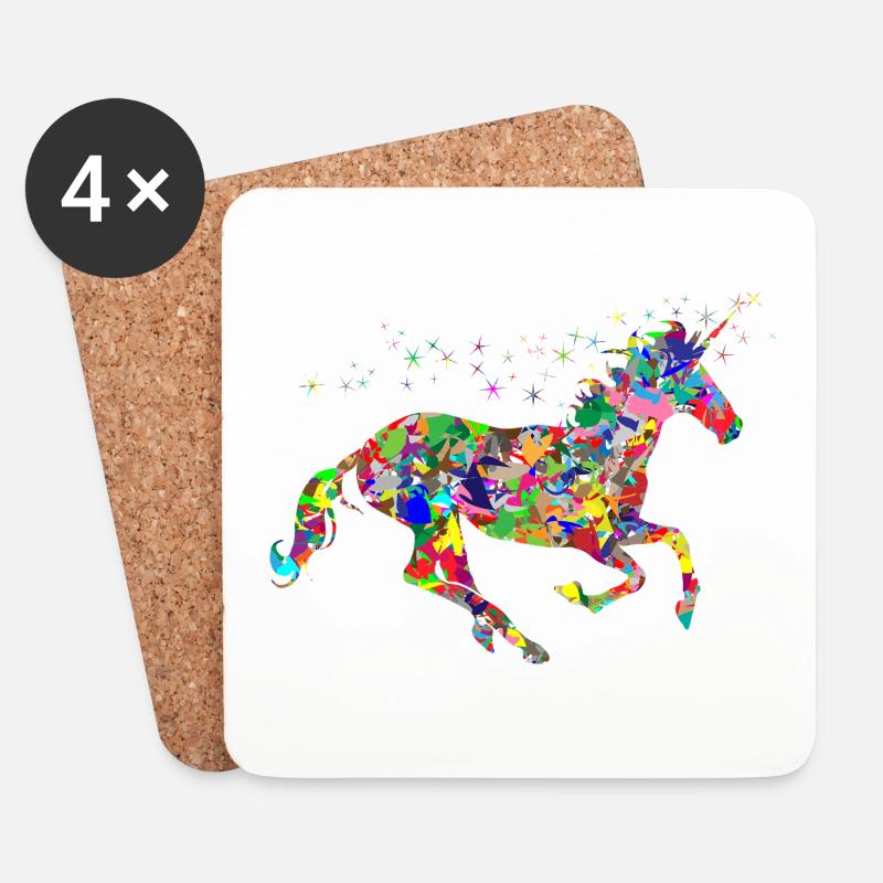 farbenvolles Einhorn Regenbogen - Untersetzer (4er-Set) - Weiß
