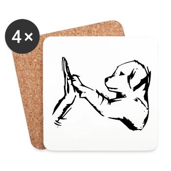 dog gives 5 - high five - Coasters (set of 4) - white - Front