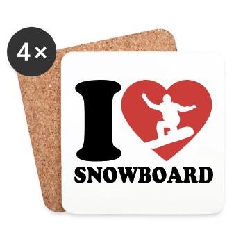 I Love Snowboard - Herz - Hobby - Untersetzer (4er-Set) - Weiß - Vorne