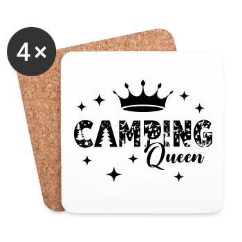 Camping Queen mit Krone - Untersetzer (4er-Set) - Weiß - Vorne