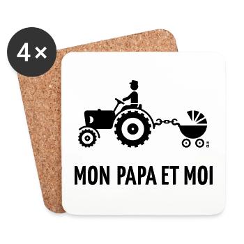 Mon Papa Et Moi (Paysan / Tracteur / Landau / B) - Dessous de verre (lot de 4) - blanc - Devant