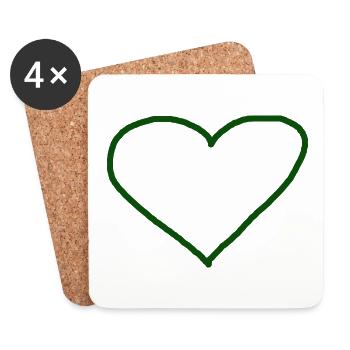 Coeur vert foncé idée cadeau vert - Dessous de verre (lot de 4) - blanc - Devant