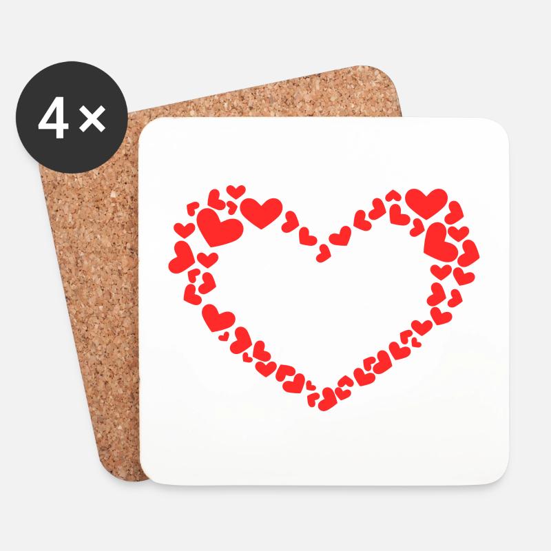 Herz Design mit vielen Herzchen Rot - Untersetzer (4er-Set) - Weiß