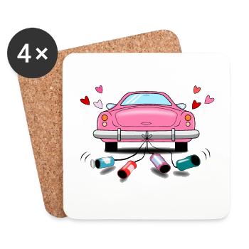 Mariage Voiture Rose Mariage - Dessous de verre (lot de 4) - blanc - Devant