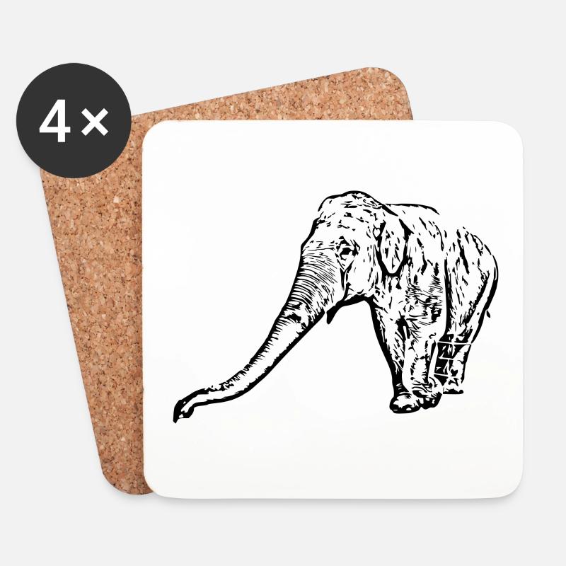 Elefant schwarz - Untersetzer (4er-Set) - Weiß