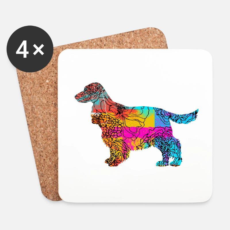Cocker Spaniel Flowers - Untersetzer (4er-Set) - Weiß