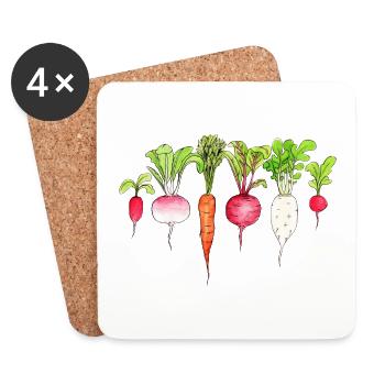 Légumes-racines Radis Carottes betteraves - Dessous de verre (lot de 4) - blanc - Devant