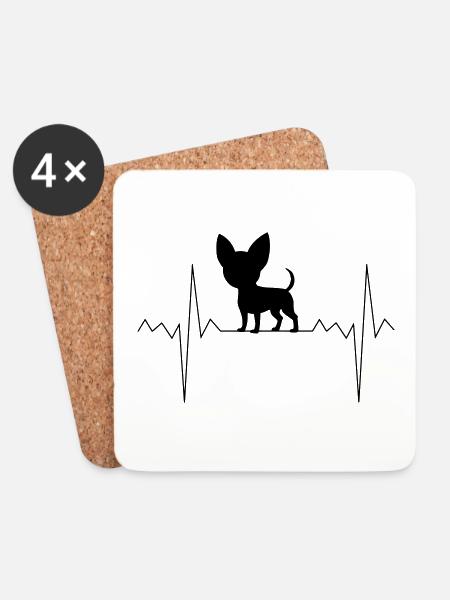 Herzfrequenz Herzschlag Chihuahua Geschenk - Untersetzer (4er-Set) - Weiß