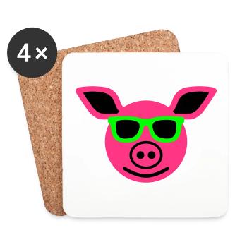 Pig with sunglasses - Coasters (set of 4) - white - Front