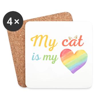 Meine Katze ist meine liebe Regenbogenfarben - Untersetzer (4er-Set) - Weiß - Vorne