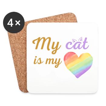Meine Katze ist mein liebevolles Regenbogen-Lila - Untersetzer (4er-Set) - Weiß - Vorne
