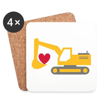 ★ Designfarben änderbar ★ Bagger, Herz in Schaufel - Untersetzer (4er-Set) - Weiß - Vorne