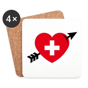 Herz Mit Schweizerkreuz Und Pfeil (Schweiz / 3C) - Untersetzer (4er-Set) - Weiß - Vorne